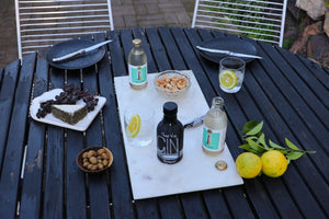 Delicious arrangement of high quality food, sheep whey gin and dirty tonics from c-suite hampers