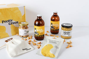 Beers and nuts hamper with a yellow Pretty Green box