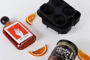 Old fashioned cocktail hamper with bourbon relish and sphere ice moulds for dad